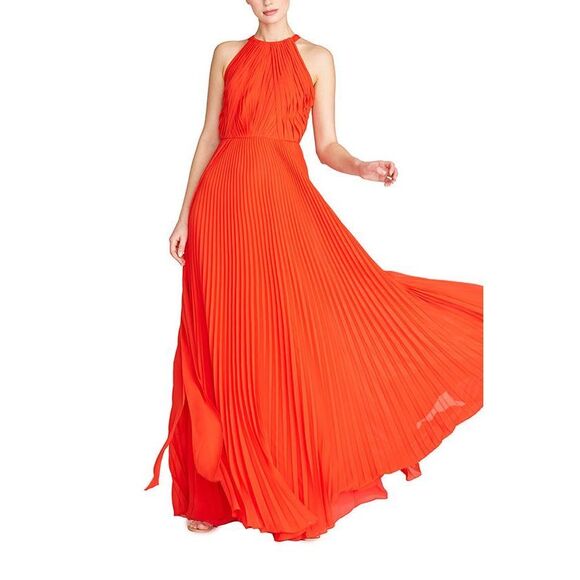NWT ML MONIQUE LHUILLIER Sleeveless Pleated Chiffon Dress US 4 $695 - Picture 1 of 11
